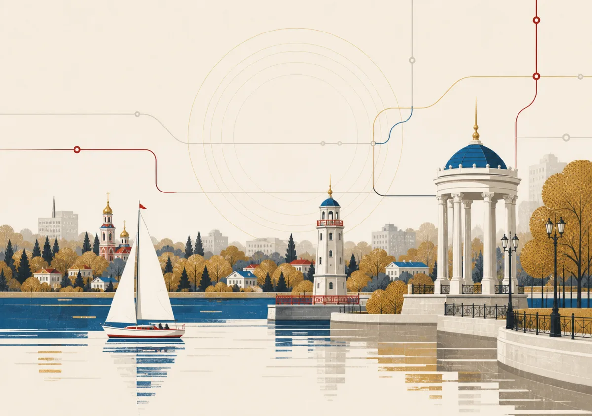 Солнечногорск — озеро Сенеж, парусник, ротонда и набережная